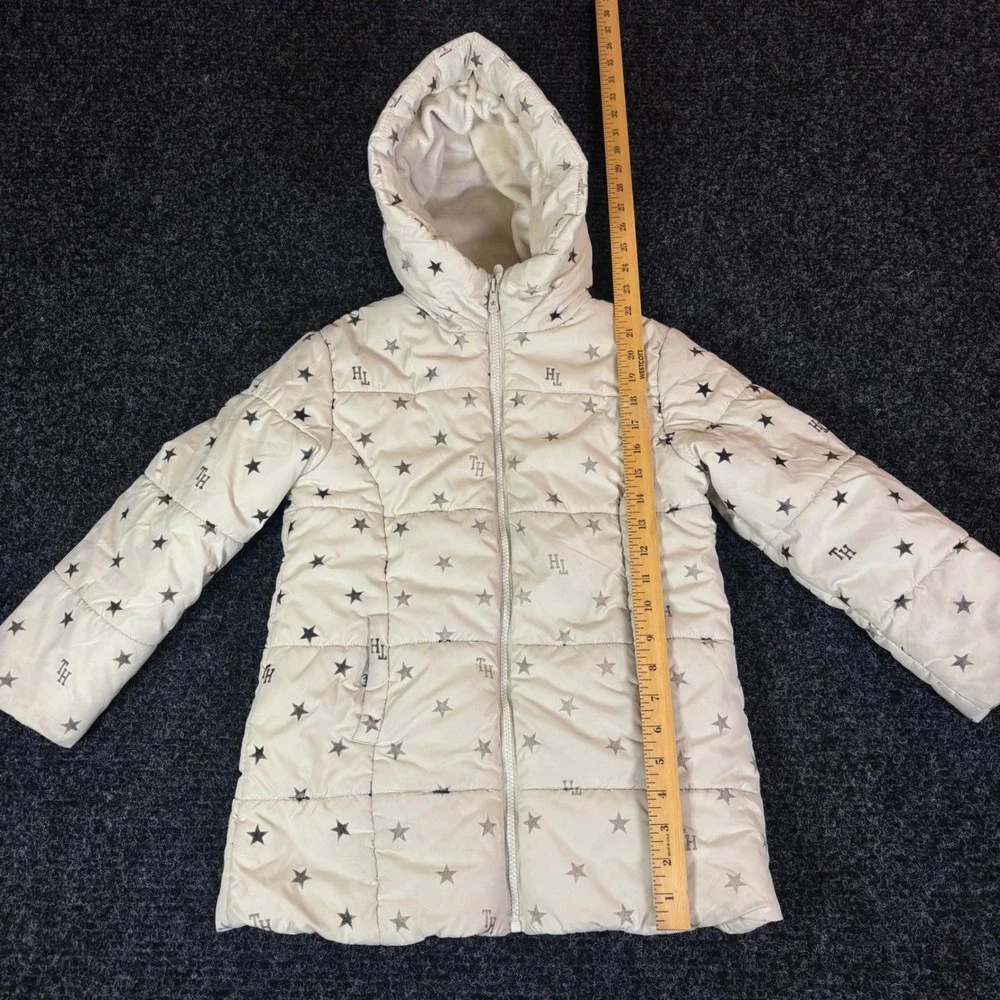 Tommy Hilfiger Girls Cream Star Print Puffer Jacket Hooded Fleece Lined Size 7